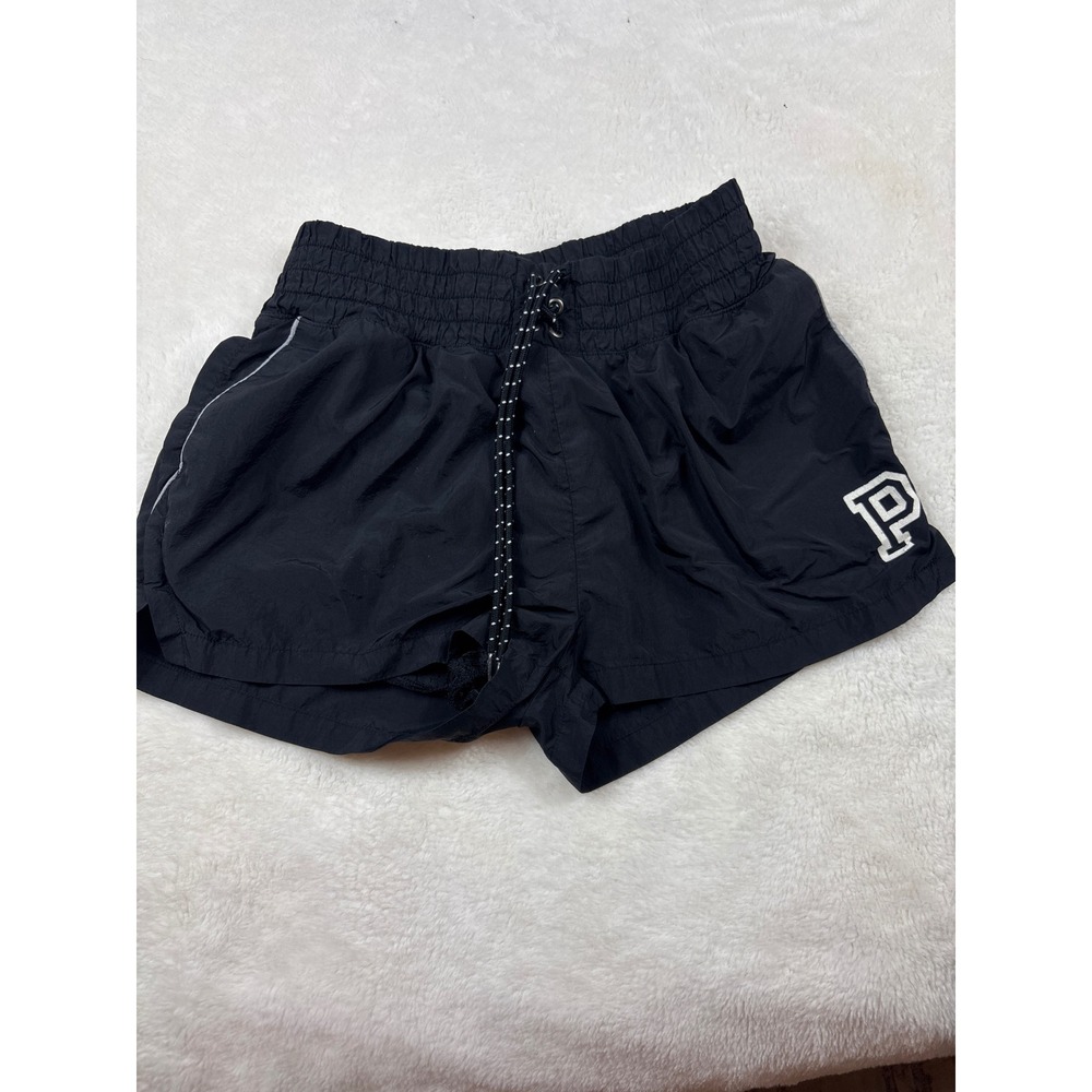 Pink Victoria's Secret Black Running Shorts XS Smocked Waist Drawstring Logo
